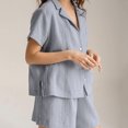 thumbnail image 1 of Revers Chemise + Short Camisa de solapa para mujer + Pantalones cortos Camisa de manga corta de algodón casual + Conjunto de pantalones cortos (Gris XL) Cgtredaw para Mujer Gris T L, 1 of 1