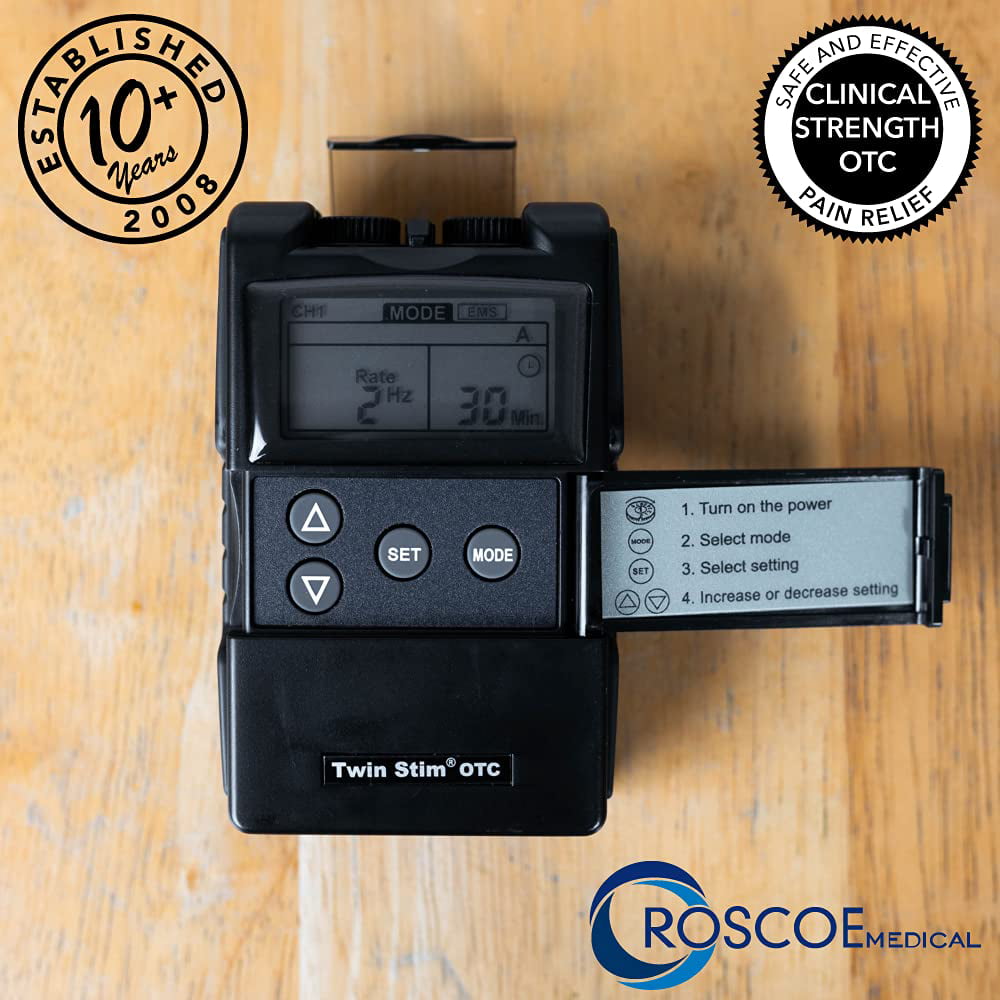 Roscoe TENS Unit and EMS Muscle Stimulator - 4-Channel OTC TENS Machine for Back Pain Relief, Lower Back Pain Relief, Neck Pain, Includes Case