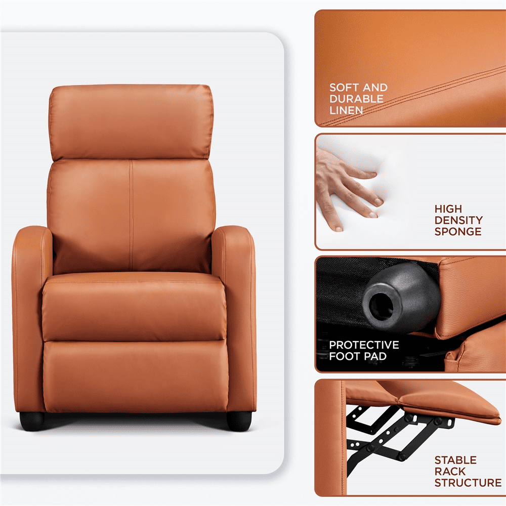 Renwick Faux Leather Push Back Theater Recliner, Set of 2, Tan