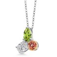 thumbnail image 2 of 925 Silver and 10K Yellow Gold Peridot and Lab Grown Diamond and Ecstasy Mystic Topaz Pendant Necklace for Women | 2.79 Cttw | Pear Shape 8X6MM | Oval 7X5MM | Round 5MM | with 18 inch Chain, 2 of 4