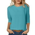 thumbnail image 2 of Conairie Womens Crew Neck Shirts Casual Loose 3/4 Sleeve T Shirt Solid Trendy Elegant Comfy Blouses Pullover Outfits Blue XXL, 2 of 4