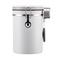 thumbnail image 1 of Envase hermético para café de acero inoxidable 304 con válvula de CO2 y cuchara de acero, ideal para mantener frescos granos de café, té y alimentos secos, capacidad de 1.8L en color blanco., 1 of 6