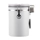 thumbnail image 1 of Envase hermético para café de acero inoxidable 304 con válvula de CO2 y cuchara de acero, ideal para mantener frescos granos de café, té y alimentos secos, capacidad de 1.8L en color blanco., 1 of 6