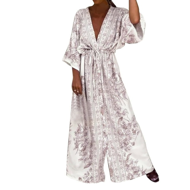 2025 Robe à Col en V pour Dames à Manches Courtes, à Lacets, Imprimée, Grande Jupe, Robe d'Été pour Femmes, Robe Maxi pour Dames, Robes d'Été Décontractées pour Femmes, Robe de Saison, Robes Chemise Maxi, Robes Longueur Genou fo