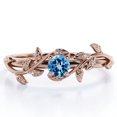 thumbnail image 1 of JeenMata Anillo de Compromiso Solitario con Diseño de Hojas y Topacio Azul Claro Redondo de 0,50 Quilates Chapado en Oro Rosa de 18 K sobre Plata, 1 of 6
