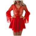 thumbnail image 4 of BSDJILFG Chiffon Dresses for Women Cute Lace Mesh Embroidery Cutout Long Sleeve Loose V Neck Solid Flare Tie Mini Dress for Women Cute Sleepwear, 4 of 8