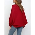 thumbnail image 4 of Suéter Holgado de Cuello Redondo y Larga con Mangas Abullonadas y Mangas Murciélago para Mujer Rojo M, 4 of 6