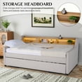 thumbnail image 6 of Wiilayok 81" Twin Size Daybed with Pop Up Trundle Bed,Linen Fabric Upholstered Twin to King Day Bed Frame with Double Storage Shelves,Tri-Color Light Strip & USB Ports for Living Room,Bedroom,Beige, 6 of 10