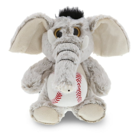 DolliBu Sitting Elephant Stuffed Animal with Baseball Plush - Soft Plush Huggable Elephant, Adorable Playtime Plush Toy, Cute Wildlife Gift, Baseball Plush Animal Toy for Kids, Adults - 9.5 Inch