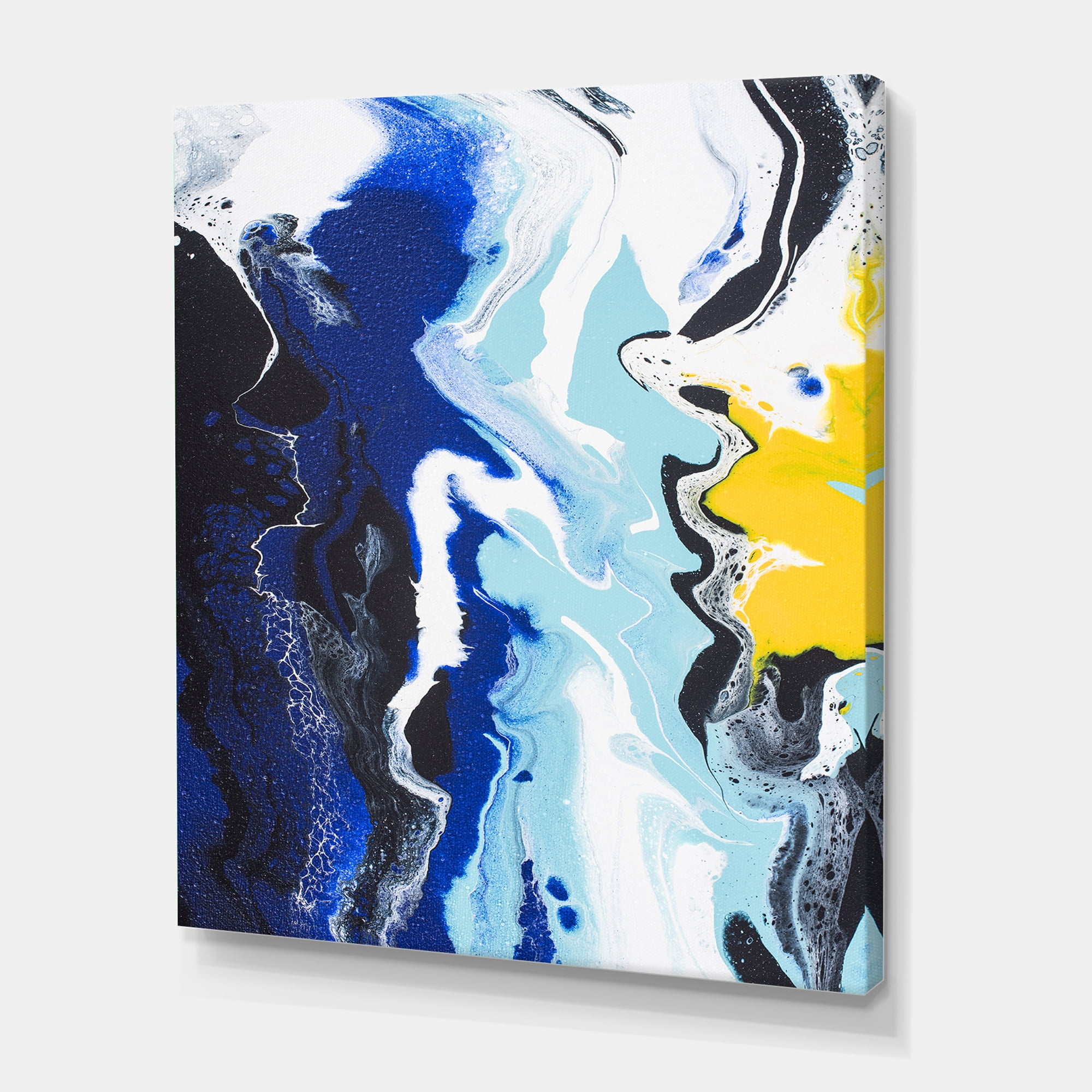 Designart ' Abstract Blue and Yellow Waves ' Modern Canvas Wall Art Print