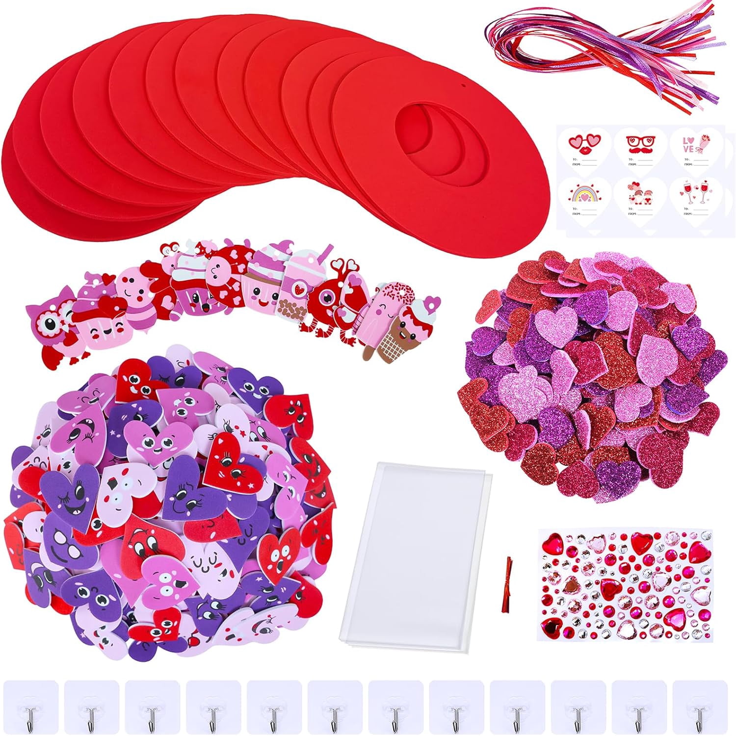 Valentine's Day Craft Kits DIY Heart Wreath Ornaments Decorations Art Sets Foam Smile Heart Stickers for Valentine's Day Party Classroom Activities Gift Exchange