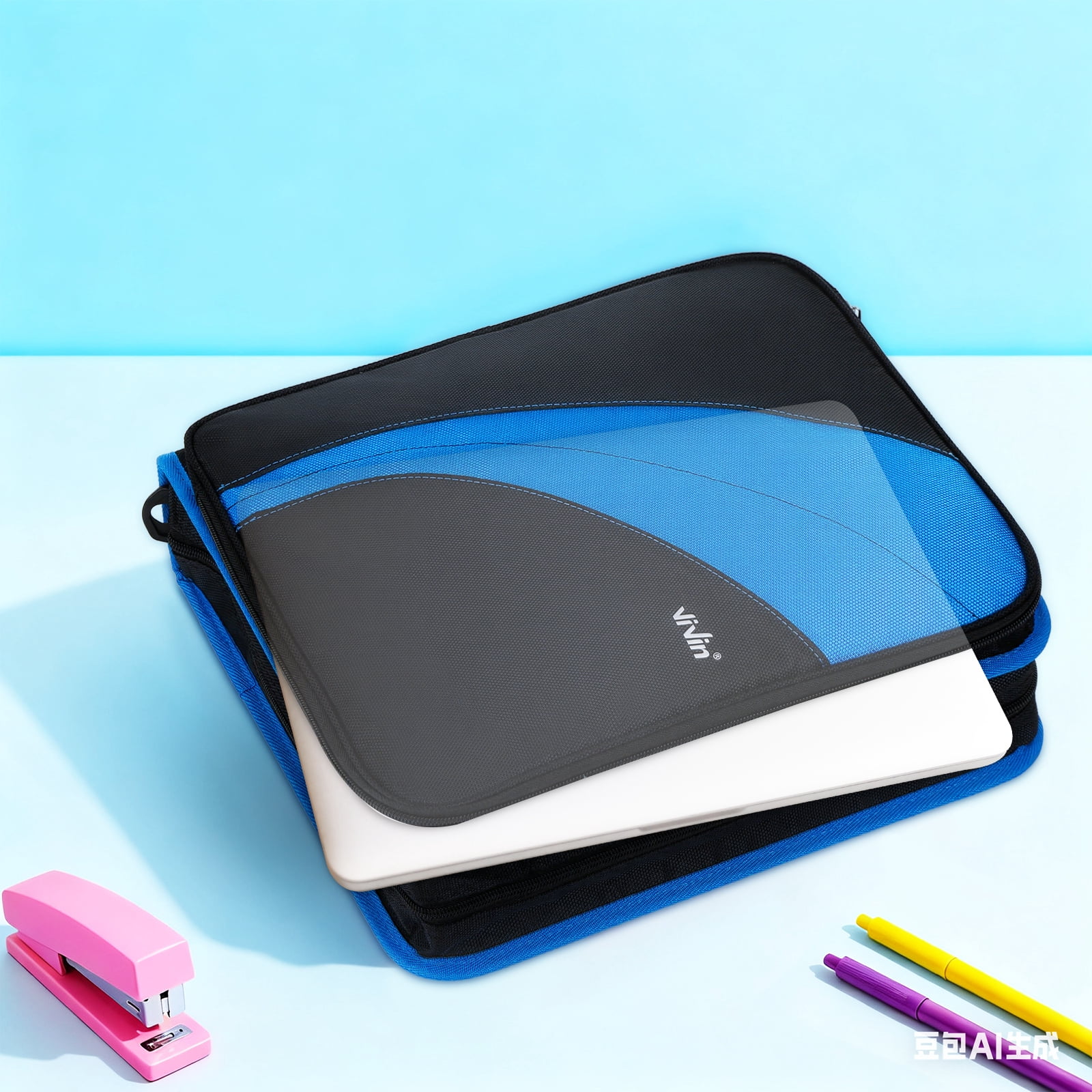 ViVin Zipper Binder 2 Inch O-Ring 450 Sheet Capacity, Multiple Tap Zip Pockets, Office Supplies, Blue