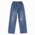 thumbnail image 3 of NOLDARES Girls Wide Leg Jeans - Zipper Fly and Pockets, Elastic Waistband Cute Baggy Denim Pants for Girls Clothing(Blue,140/XXXXL), 3 of 9