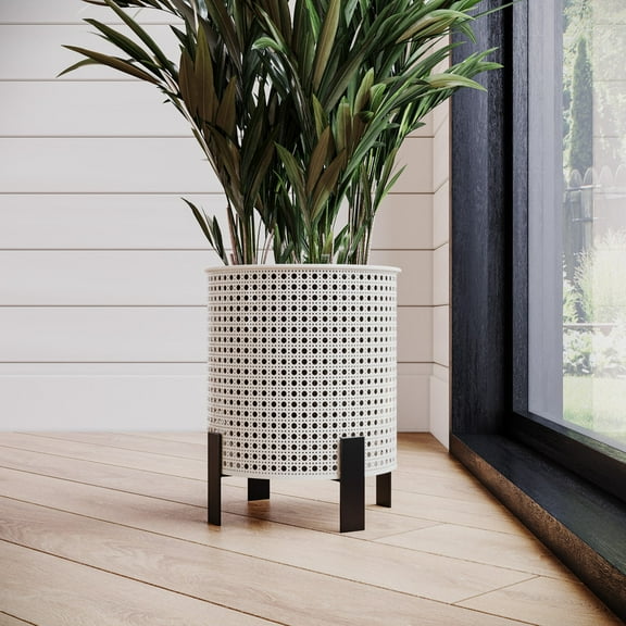 Modern Metal Planter Pot With 4-Leg Black Metal Base - Gray - 14"H x 13"W