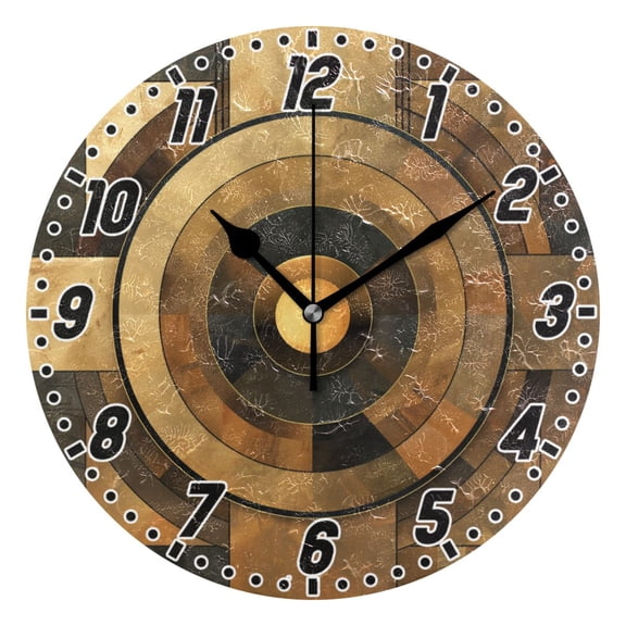 Abstract Olive Brown Geometric Round Wall Clock Battery Operated Silent Non-Ticking Bedroom Office Kitchen Home School Decor 10"(Black)