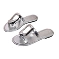 thumbnail image 6 of FRSASU Women's Metal Flat Sandals Round Open Toe Summer Outdoors Slip On Beach Walking Slippers Shoes Silver, 6 of 9