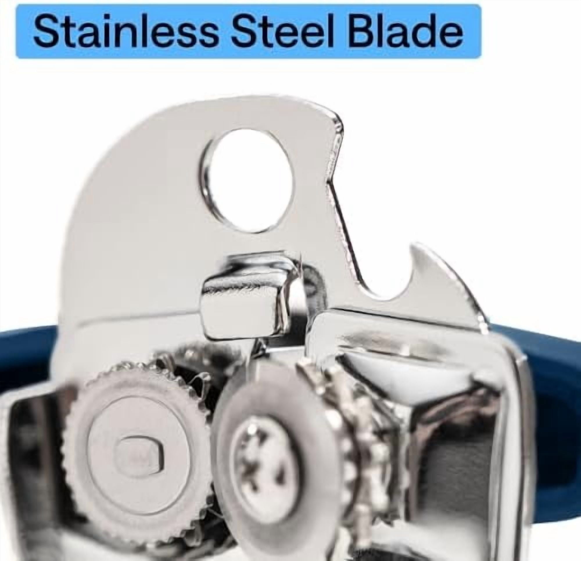 Heavy Duty Stainless Steel Smooth Edge Manual Can Opener and Bottle Openers, Soft Comfortable Handle, Oversized Handheld Turn Knob, US Designed Multifunctional Kitchen Tool, Blue