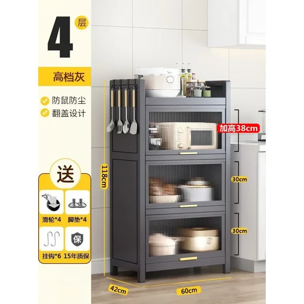 Estante de cocina con puerta de armario, armario de almacenamiento multifuncional multicapa, horno microondas, armario de almacenamiento