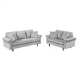 thumbnail image 3 of 2 Piece Living Room Sofa Sets, Modern Velvet Upholstered Sectional Sofa Sets with 2 Seater and 3 Seater Sofa, Mid-Century Loveseat and Sofa Chair with Solid Wood Legs & Rolled Arm & 4 Pillows, Grey, 3 of 7