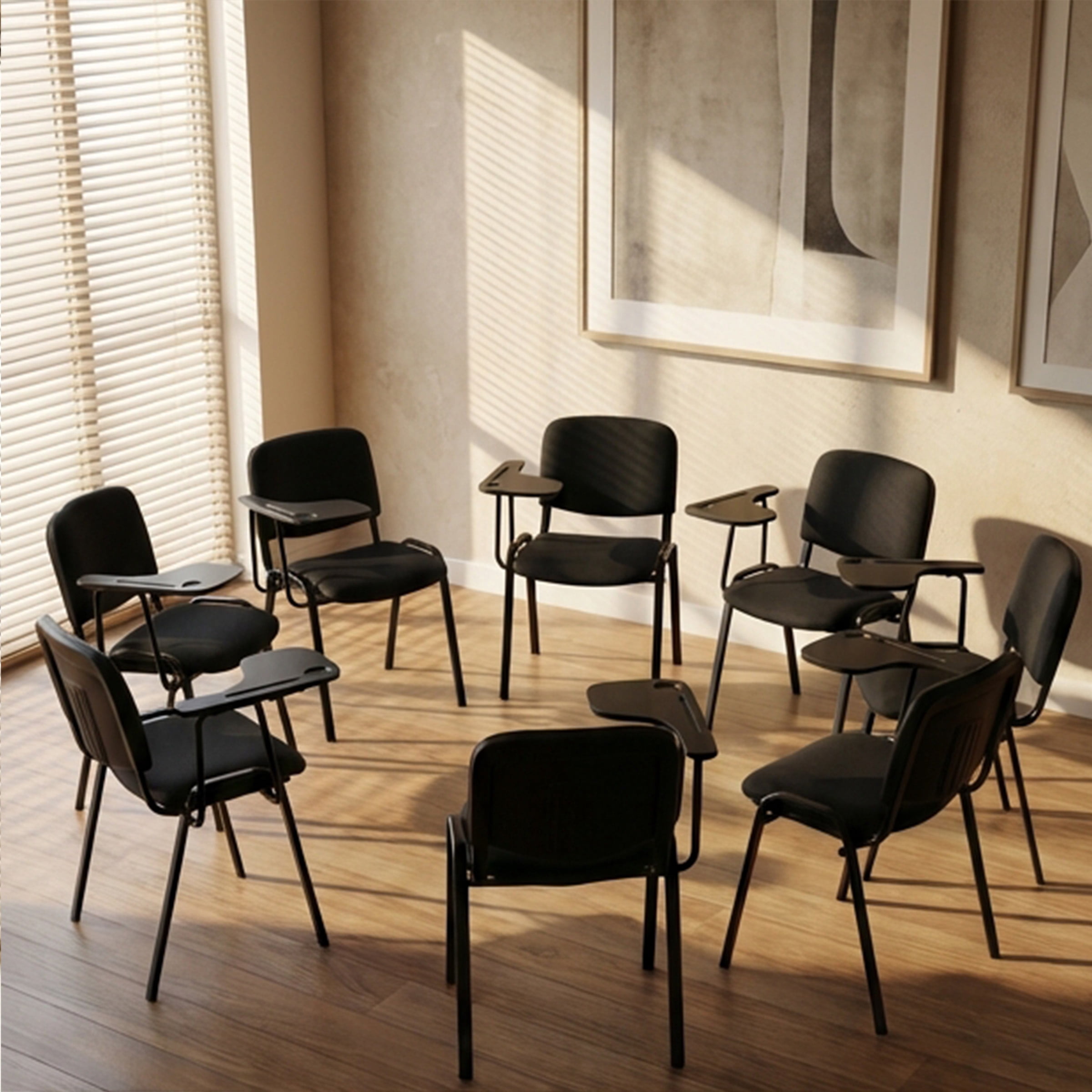 Guyou Set of 5 Black Stackable Conference Room Chairs with Flip-up Tablet Arm, Mesh Reception Chair with Back, Ergonomic Office Chairs, Visitor Chairs for Conference Room Training Room School