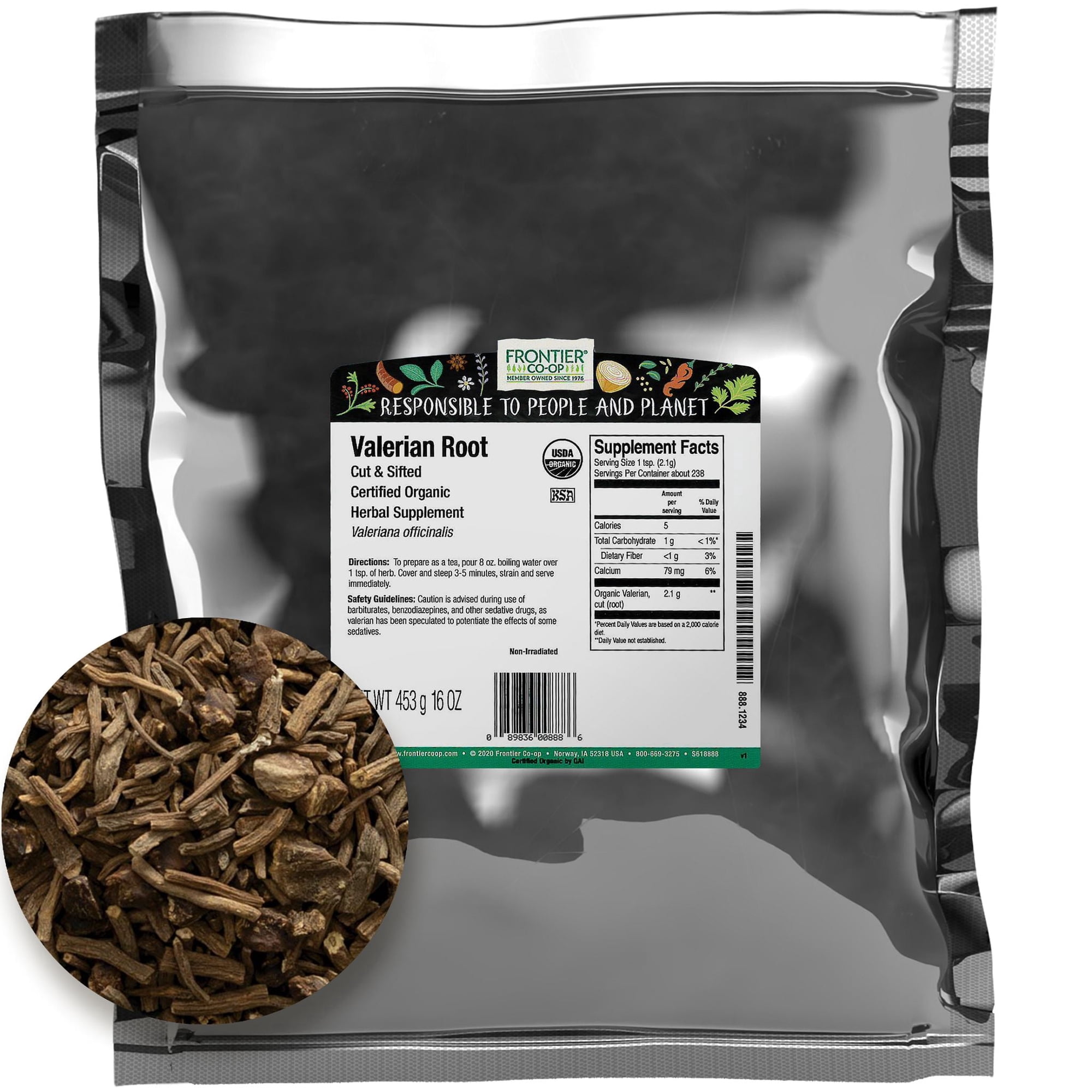 Frontier Co-op Certified Organic Valerian Root, 16 oz. Bag