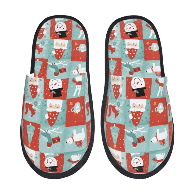 Balery Warm Christmas Memories Pantuflas de Casa de Felpa Silenciosas con Diseño Estampado, Zapatillas Cómodas Antideslizantes de Algodón para Interior-Large