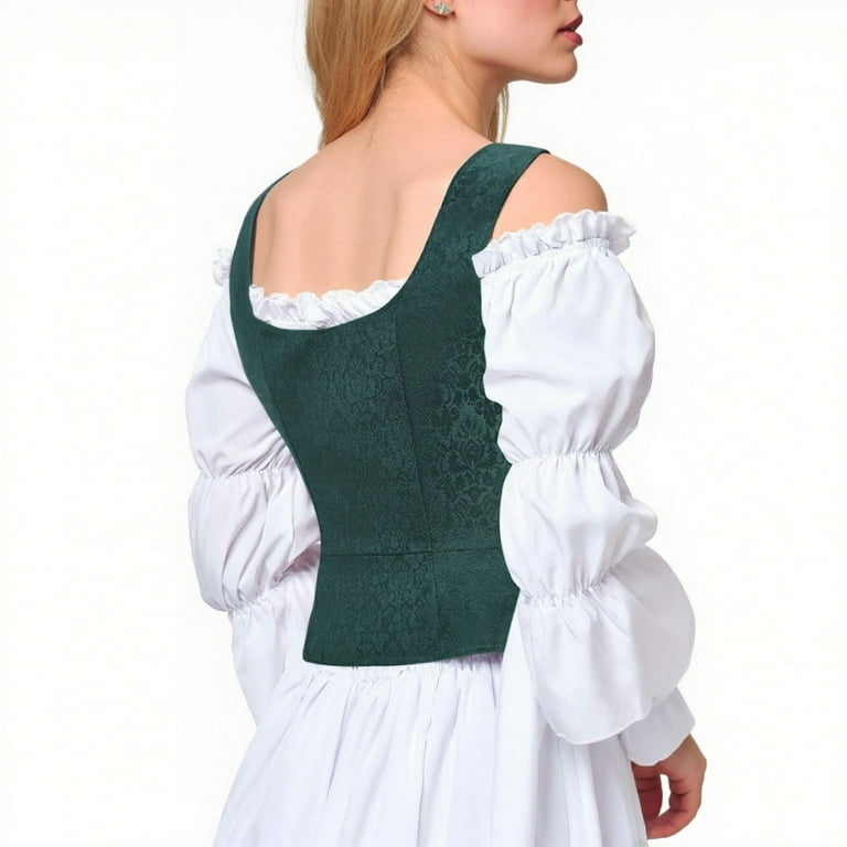 Qolati Renaissance Corset Tops for Women Vintage Medieval Lace Up Floral Overbust Vest Victorian Sleeveless Bodice Bustiers Bodyshaper Tops Green M