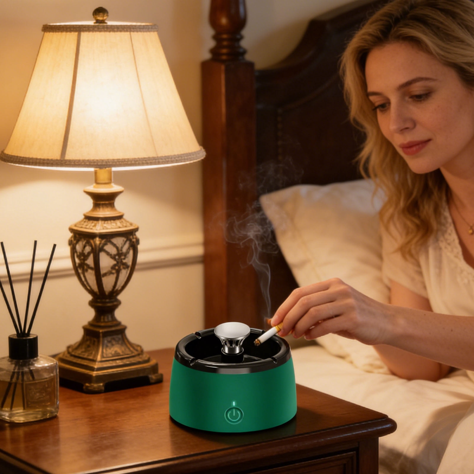 Smart Ashtray with Negative Ion Air Purifier, Portable Desktop Smoke Cleaner, Removes Secondhand Smoke and Odors, Quiet Energy Saving, Ideal for Home Office Bedroom Living Room B