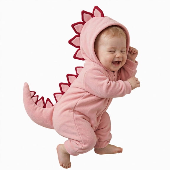 UAYOTSE Toddler Baby Dinosaur Costume Fall Winter Clothes Outfits 1 Piece Hooded Fleece Romper with Tail Photo Prop Clothing Set