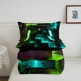 thumbnail image 5 of Gamer Queen Size Comforter Set Teens Adults Gaming Bedding Set Queen, Contemporary Neon Futuristic Cubes Down Comforter Black Green Teal Blue Bed Set, Video Game Grid Quilted Duvet, 5 of 7