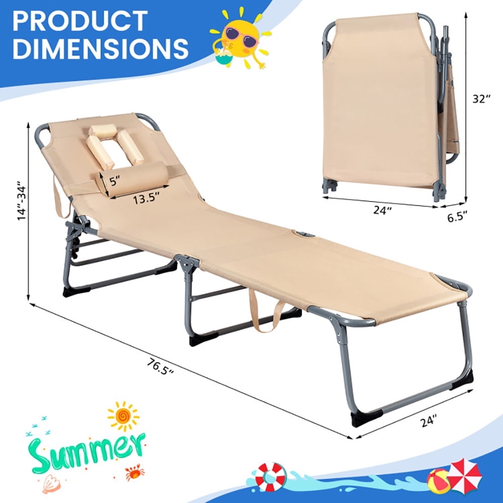 Aimee Lii Folding Chaise Lounge Chair with Face Hole for Beach, Patio Loungers, Beige
