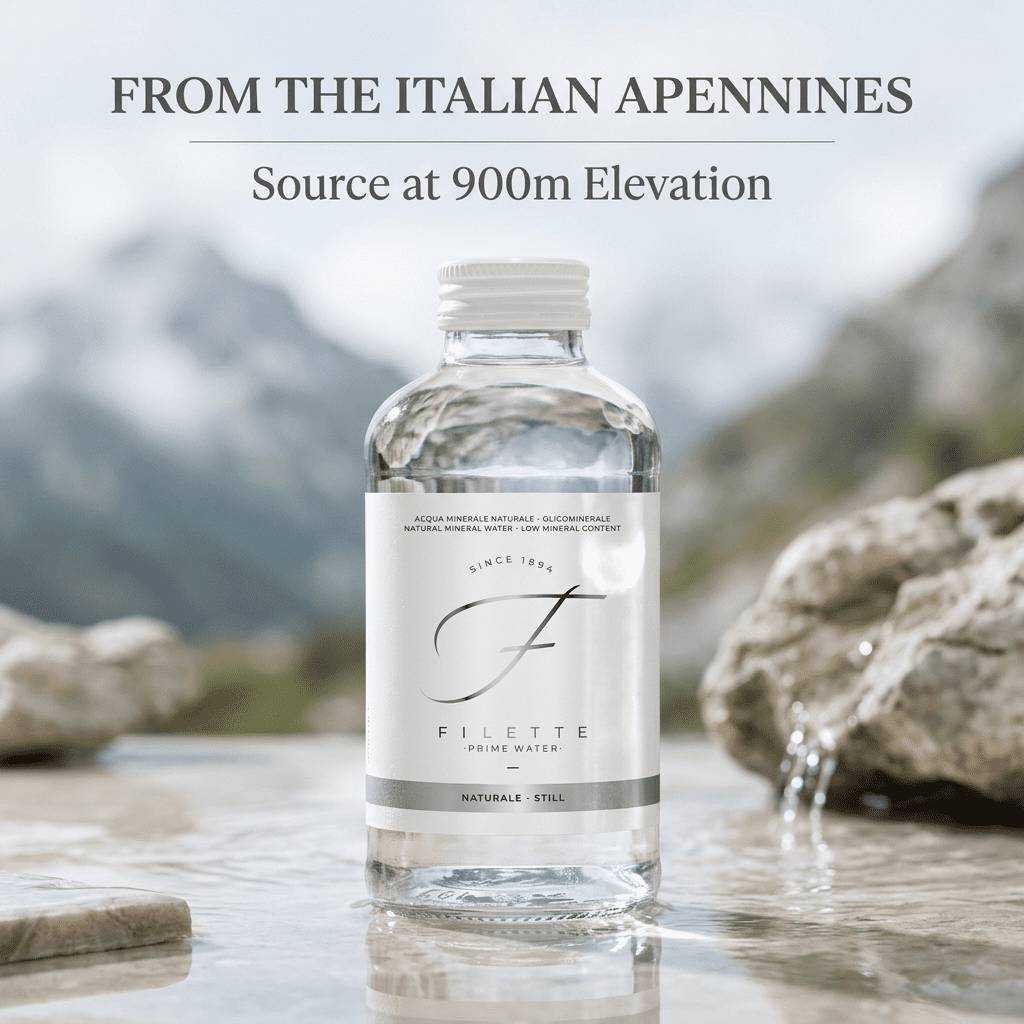 Filette Prime Natural Mineral Water, 16 fl oz (470 ml), Italian Still Water, Glass Bottles, Bottled at Source, pack of 6