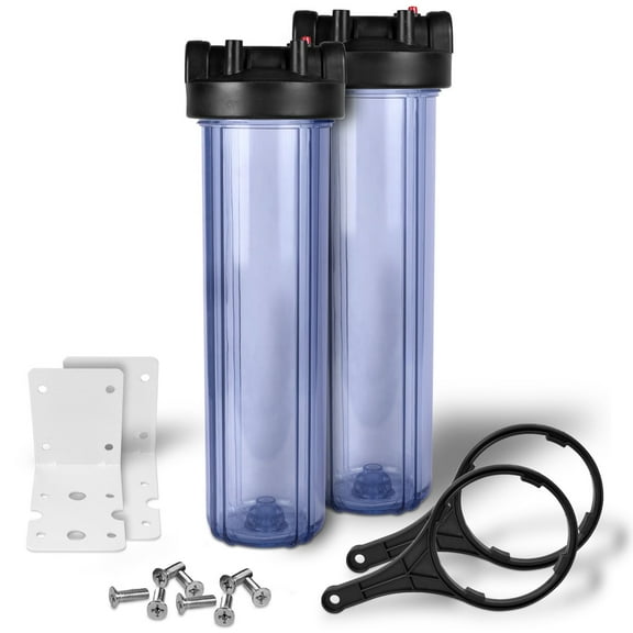 20" Transparent Big Blue Housing for Whole House Water Filtration System, 1” Brass Port, Mounting (2 pack) Hardware