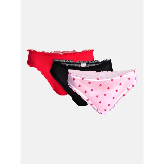 No Boundaries Low Rise Mesh Thong Panties, 3 Pack, Women’s XS-XXXL