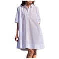 thumbnail image 2 of Taylonsss Womens Casual Cotton Linen Dress Short Sleeve Lapel Collar Button Front Solid Color Comfortable Natural Style Outfit, 2 of 6