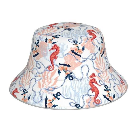 Balery Sea Horse And Corals Sun Hats for Men Women Bucket Hat UPF 50  Buckey Hat Boonie Hat Foldable UV Protection Hiking Beach Fishing Summer