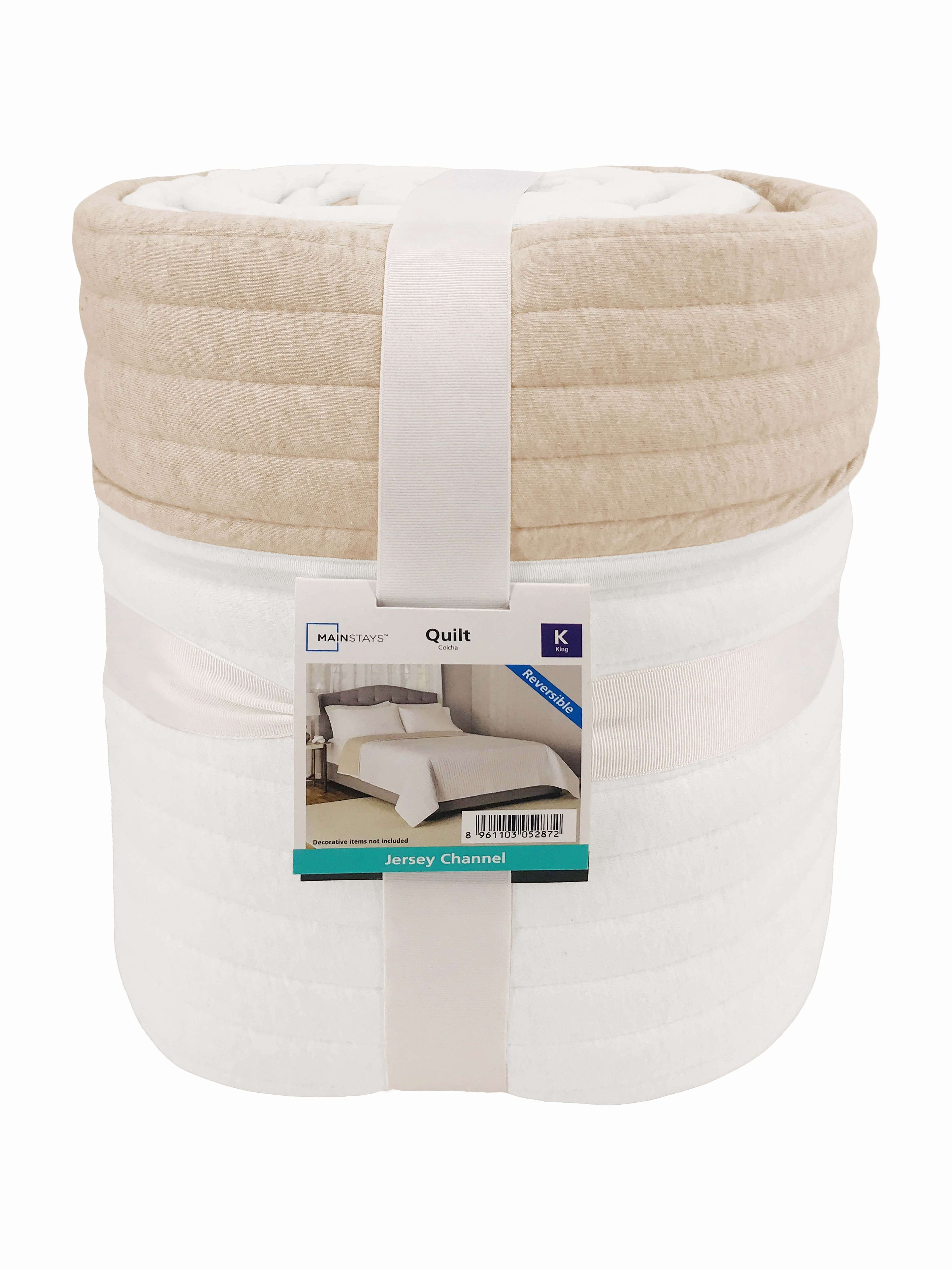 Mainstays Jersey Quilt Bedding, King, Off-White, Cotton-Rich Jersey Knit, Reversible