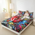 thumbnail image 4 of Feelyou Boys Street Graffiti Twin Sheet Sets, Rock and Roll Music Twin Fitted Sheet, Modern Fashion Artwork Flat Sheet, Super Cozy Room Decor, 3pcs, 4 of 7