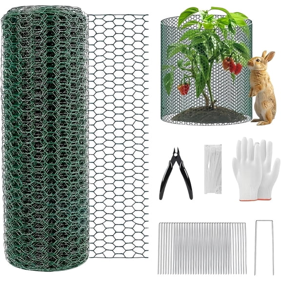 Plant Protector - 39.4Ft x16In Plant Protection from Animals,Heavy-Metal Duty Mesh Netting Garden Fence,Chicken Wire Cloche with Ground Stakes for Strawberry Blueberry Vegetable Fruit Tree Greenhouse