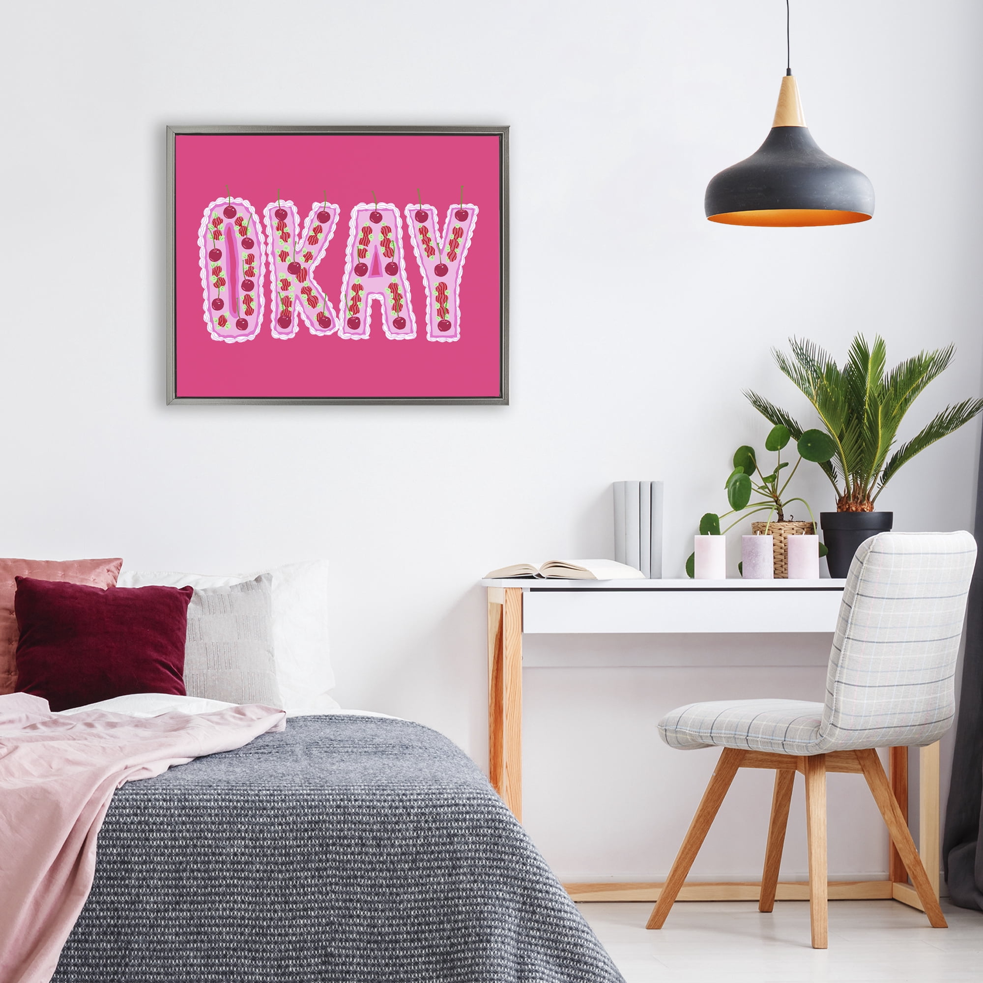 Stupell Industries Okay Cherry Cake Gray Framed Floater Canvas Wall Art, design by Ziwei Li