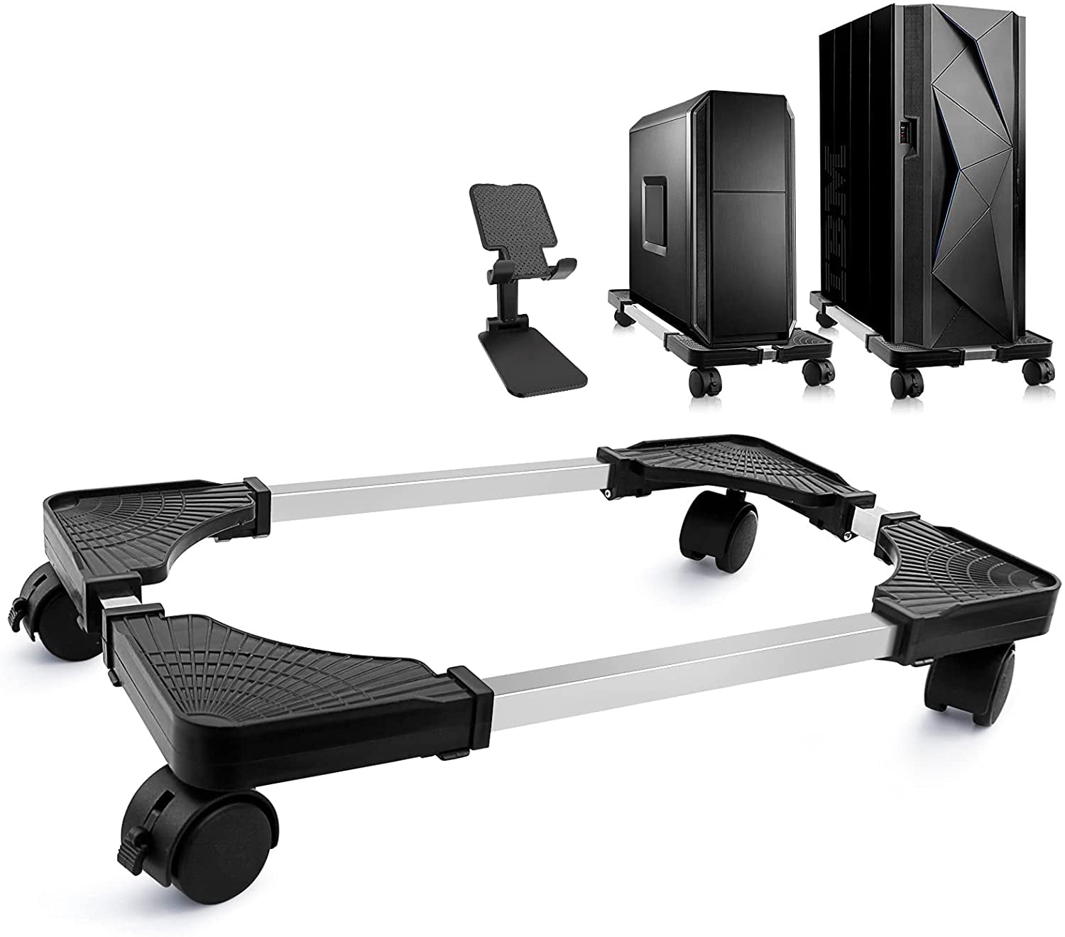 PC Computer Tower Stand with Wheels Mobile CPU Holder Cart for Desktop 