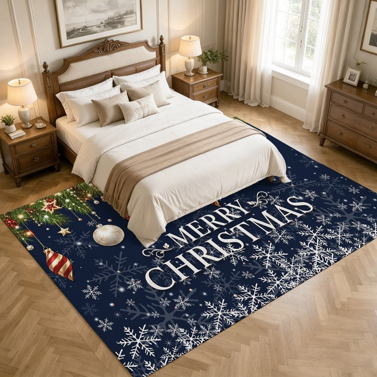 5x7 Area Rugs, Navy Blue Christmas Balls Non-Skid Rubber Backing Large ...