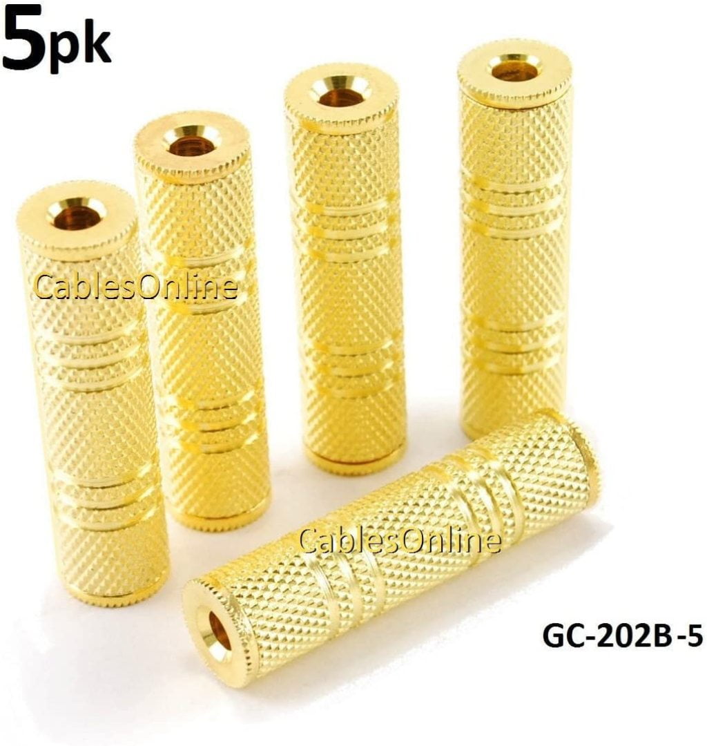 5Pack 3.5mm TRS Stereo Metal Barrel Connector F/F