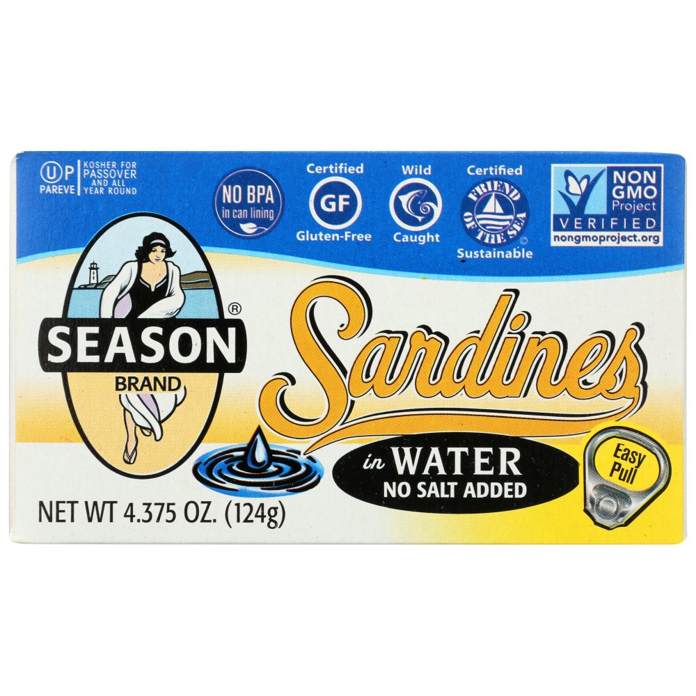 Season Brand Sardines In Water No Salt Added, 4.375 Oz