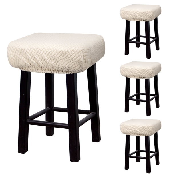 4pcs Fundas para Taburetes Rectangulares, Fundas para Taburetes de Bar, Funda para Asiento de Silla de Banco de Madera Beige
