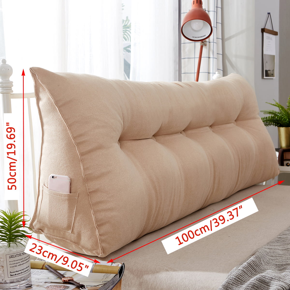 Details about   39'' Back Bolster Triangular Wedge Reading Pillow Headboard Daybed Cushion 