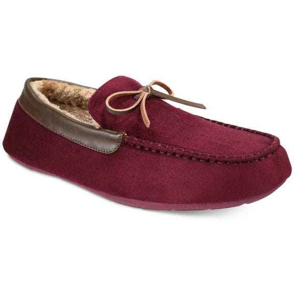 Club Room Mens Bomber Moccasin Slippers, Red, M