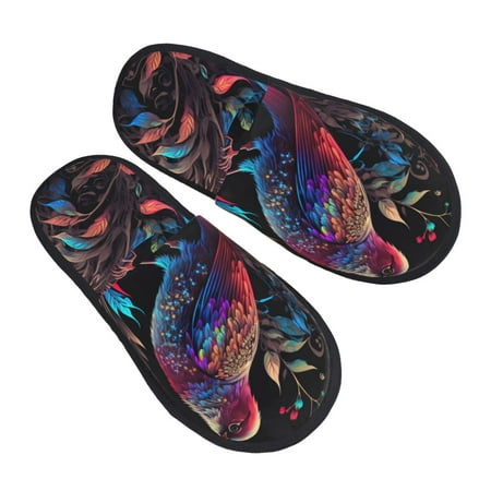 

Jgfou Artistic Colorful Bird Print Womens Cozy Memory Foam Slippers Soft Warm Slip On House Slippers Anti-Skid Rubber Sole Creative Gifts for Women Mom Girlfriend