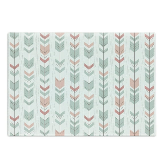 Geometric Cutting Board, Abstract Design with Chevron Triangles and Stripes Dots Modern Image, Decorative Tempered Glass Cutting and Serving Board, Large Size, Pale Blue and Pink, by Ambesonne