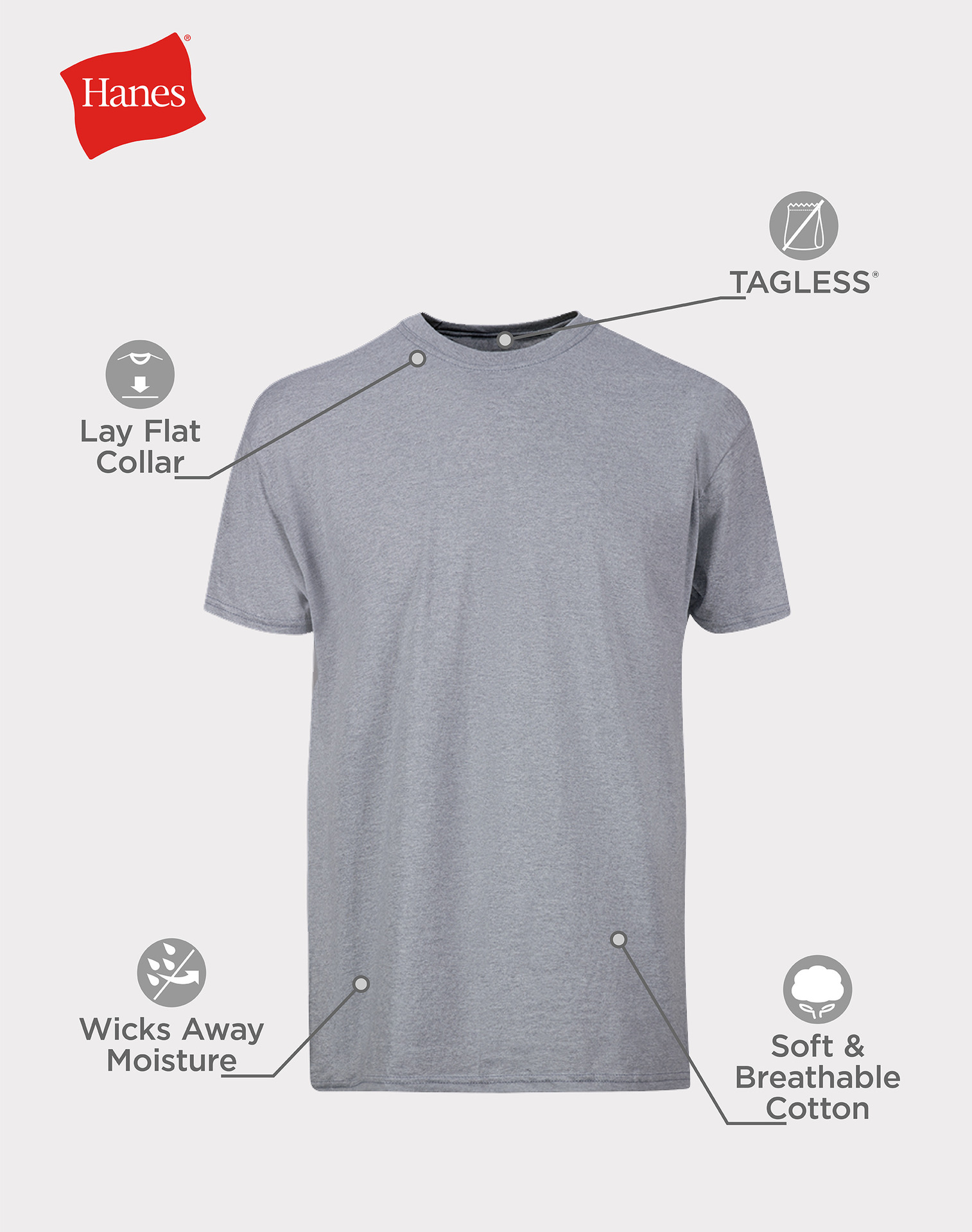 Hanes Tall Man Tagless T-Shirt, 3-Pack, Black/Grey photo 7